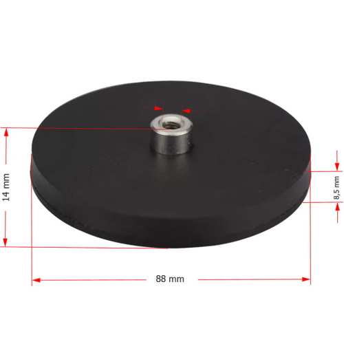 Uchwyt magnetyczny w obudowie gumowej 88 mm M8 – wymiary, Magnesy Hunter