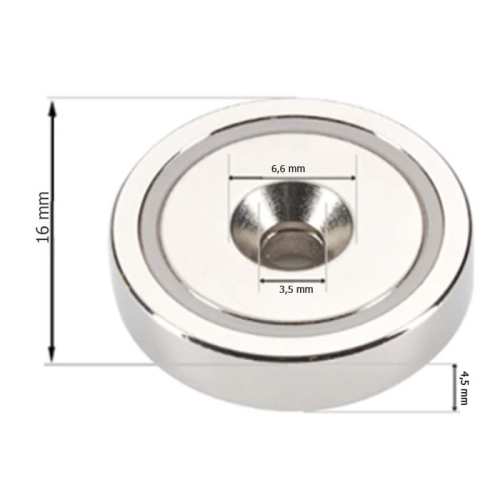 UCHWYT MAGNETYCZNY OBUDOWA STALOWA WKRĘT 16x4,5 mm 3