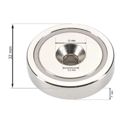 UCHWYT MAGNETYCZNY OBUDOWA STALOWA WKRĘT 32x7 mm 3