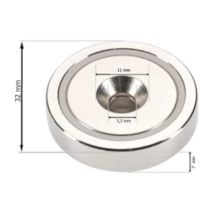 UCHWYT MAGNETYCZNY OBUDOWA STALOWA WKRĘT 32x7 mm 3
