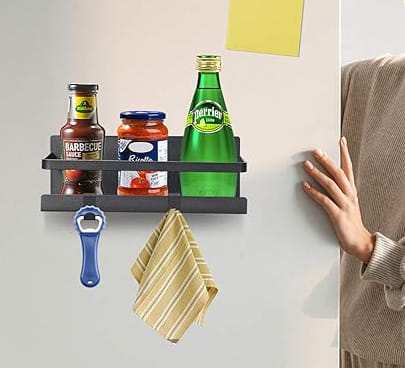 Magnetyczna półka organizer czarna na lodówce – Magnesy Hunter