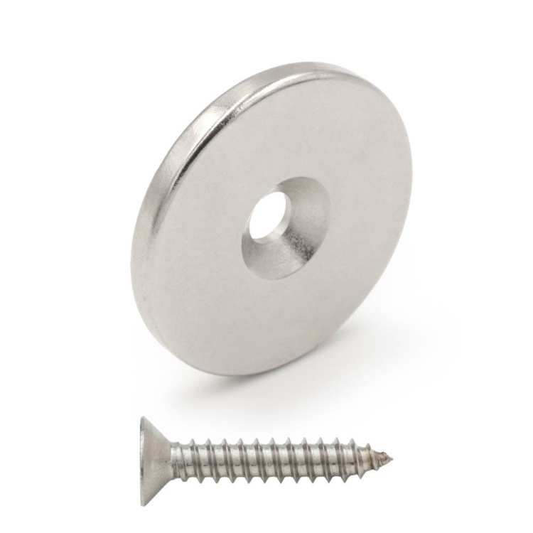 Magnes neodymowy 25x3mm walcowy z otworem 8x4mm / N45 pod wkręt