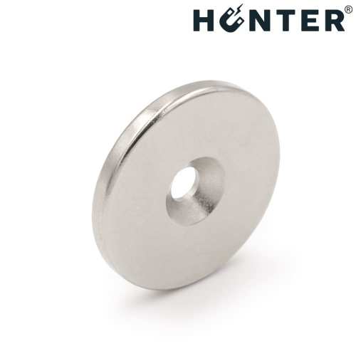 Magnes neodymowy 25x3mm walcowy z otworem 8x4mm / N45 pod wkręt 1