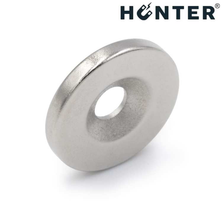 Magnes neodymowy 14x2 mm z otworem 7x3.5 mm / N45 pod wkręt 1