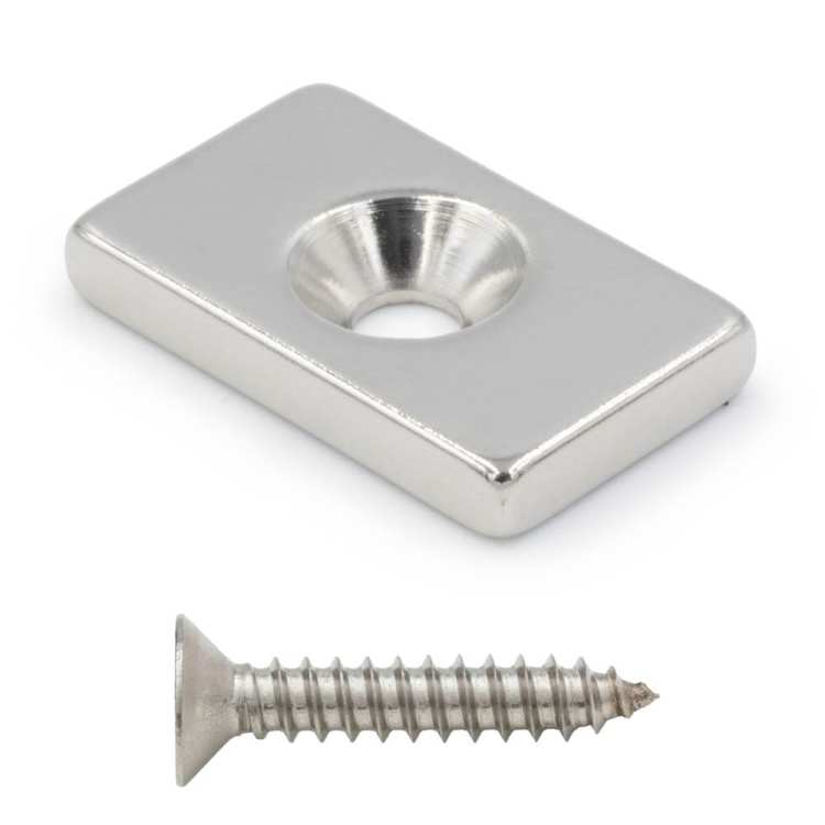 Magnes neodymowy 20x12x3mm otwory 7/3,5 pod wkręt