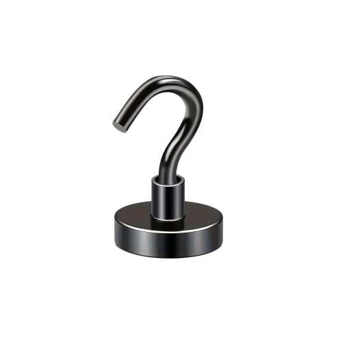 Uchwyt magnetyczny z haczykiem, czarny 16×5 mm, udźwig 8 kg – Magnesy Hunter