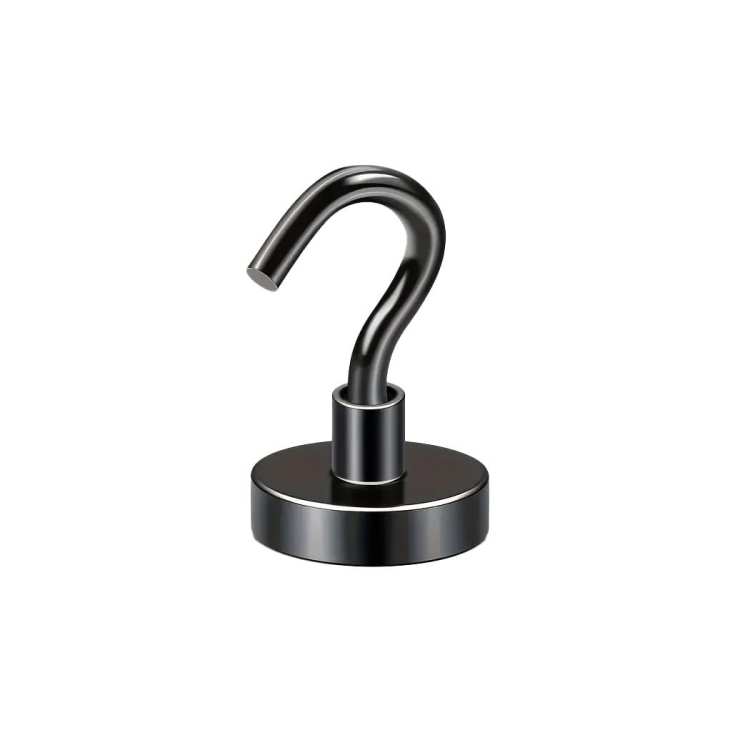 Uchwyt magnetyczny z haczykiem, czarny 16×5 mm, udźwig 8 kg – Magnesy Hunter