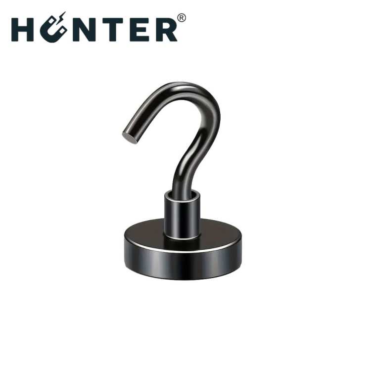 Uchwyt magnetyczny z haczykiem czarny 16 mm, udźwig 8 kg – widok poglądowy, Magnesy Hunter
