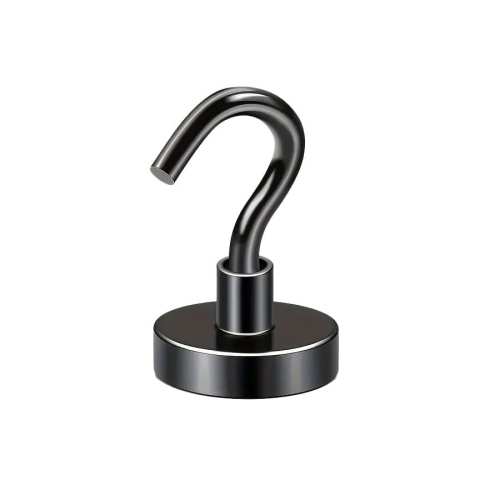 Uchwyt magnetyczny z haczykiem, czarny 20×7 mm, udźwig 16 kg – Magnesy Hunter