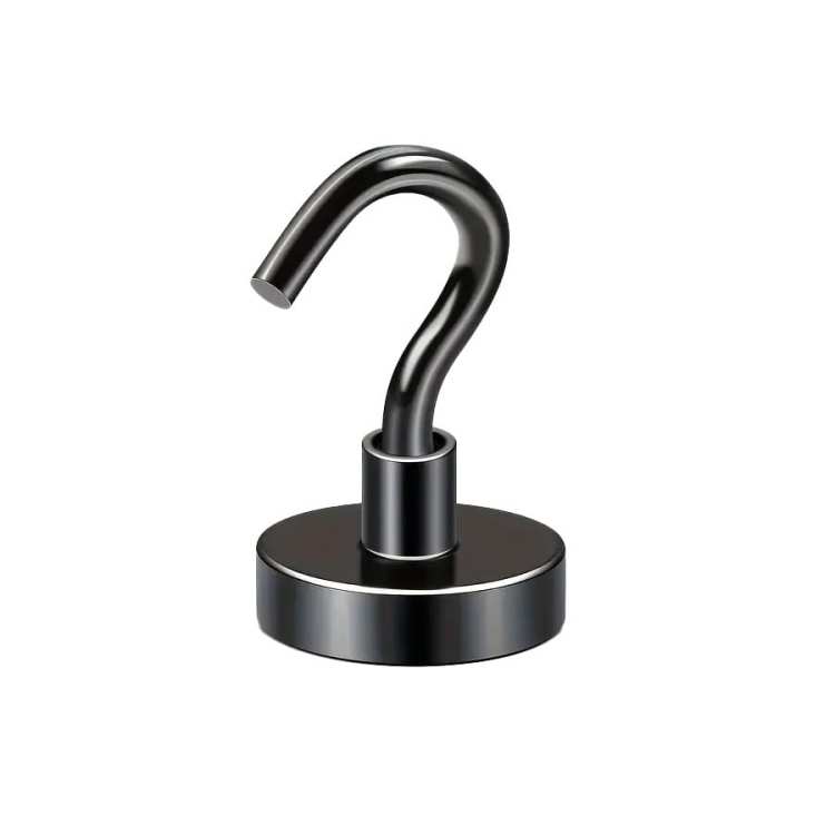 Uchwyt magnetyczny z haczykiem, czarny 20×7 mm, udźwig 16 kg – Magnesy Hunter