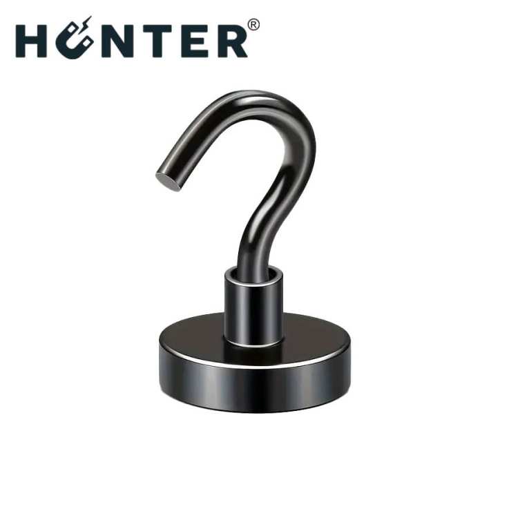 Uchwyt magnetyczny z haczykiem czarny 20 mm, udźwig 16 kg – widok poglądowy, Magnesy Hunter