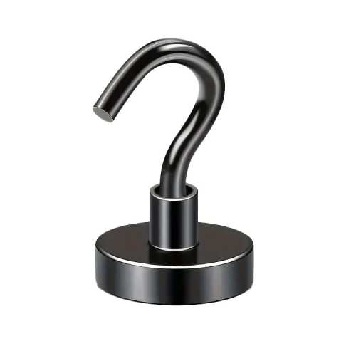Uchwyt magnetyczny z haczykiem, czarny 25×8 mm, udźwig 22 kg – Magnesy Hunter