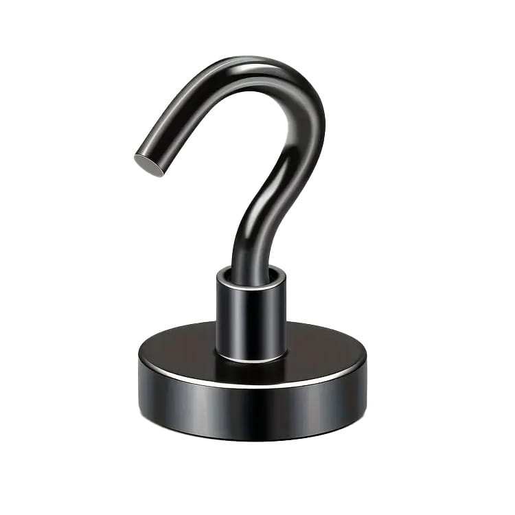 Uchwyt magnetyczny z haczykiem, czarny 25×8 mm, udźwig 22 kg – Magnesy Hunter