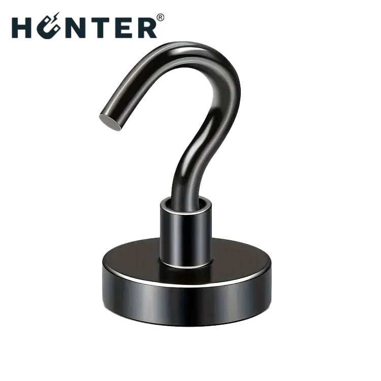 Uchwyt magnetyczny z haczykiem czarny 25 mm, udźwig 22 kg – widok poglądowy, Magnesy Hunter