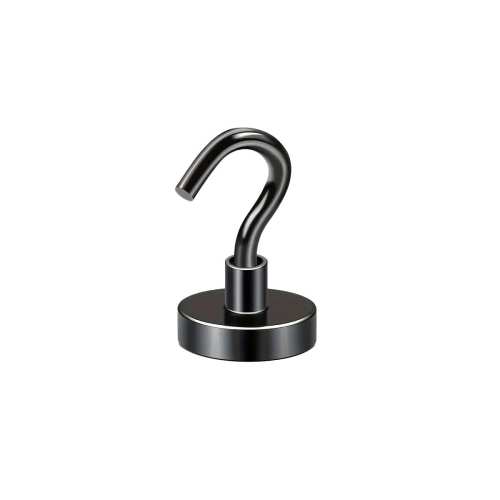 Uchwyt magnetyczny z haczykiem, czarny 12×5 mm, udźwig 5 kg – Magnesy Hunter
