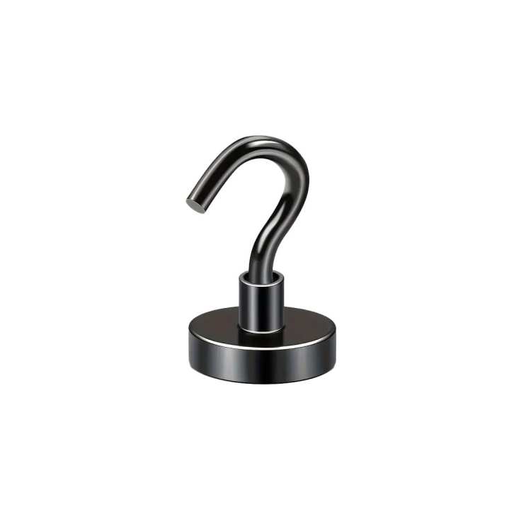 Uchwyt magnetyczny z haczykiem, czarny 12×5 mm, udźwig 5 kg – Magnesy Hunter