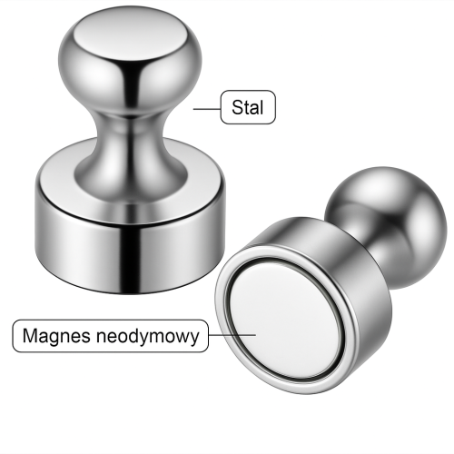 Magnes neodymowy pinezka ∅20 mm – budowa: magnes neodymowy i stalowa obudowa, Magnesy Hunter