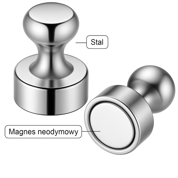 Magnes neodymowy pinezka ∅25 mm – budowa: magnes neodymowy i stalowa obudowa, Magnesy Hunter