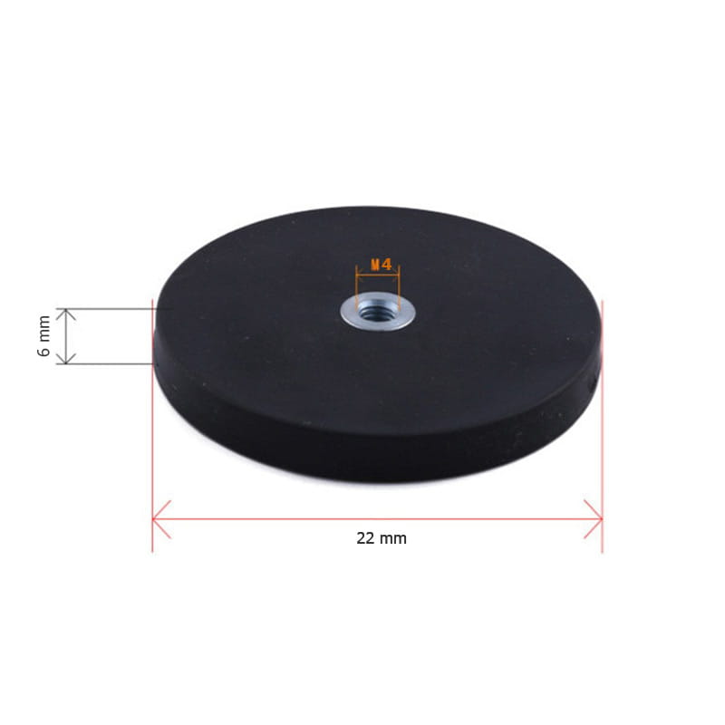 UCHWYT MAGNETYCZNY GWINT M4 OBUDOWA GUMOWA 22x6 mm 2