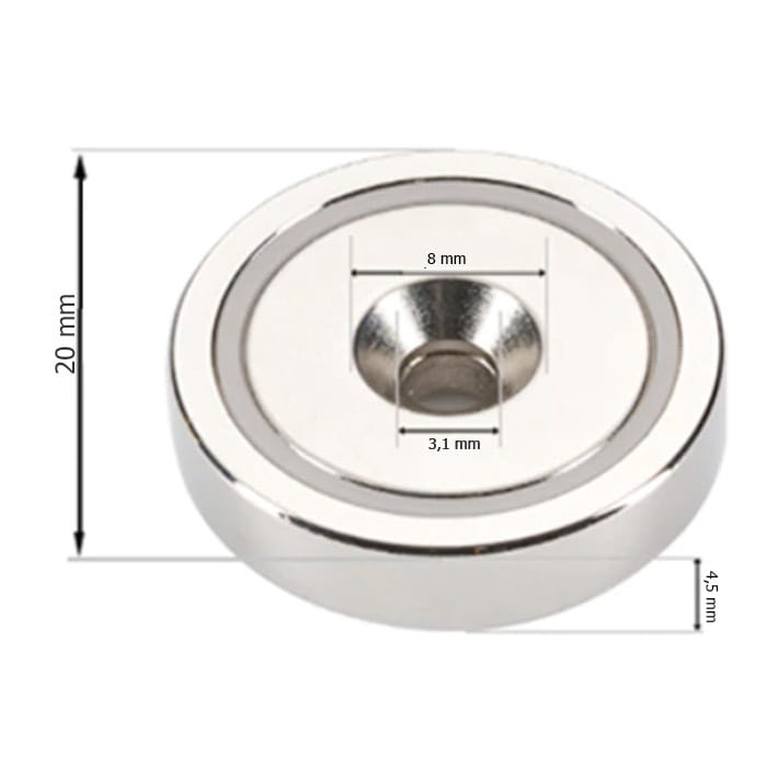 UCHWYT MAGNETYCZNY OBUDOWA STALOWA WKRĘT 20x4,5 mm 2