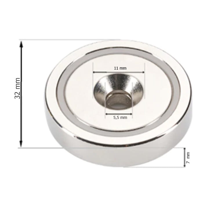 UCHWYT MAGNETYCZNY OBUDOWA STALOWA WKRĘT 32x7 mm 3