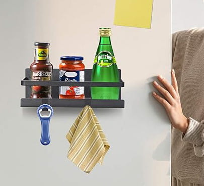 Magnetyczna półka organizer czarna na lodówce – Magnesy Hunter