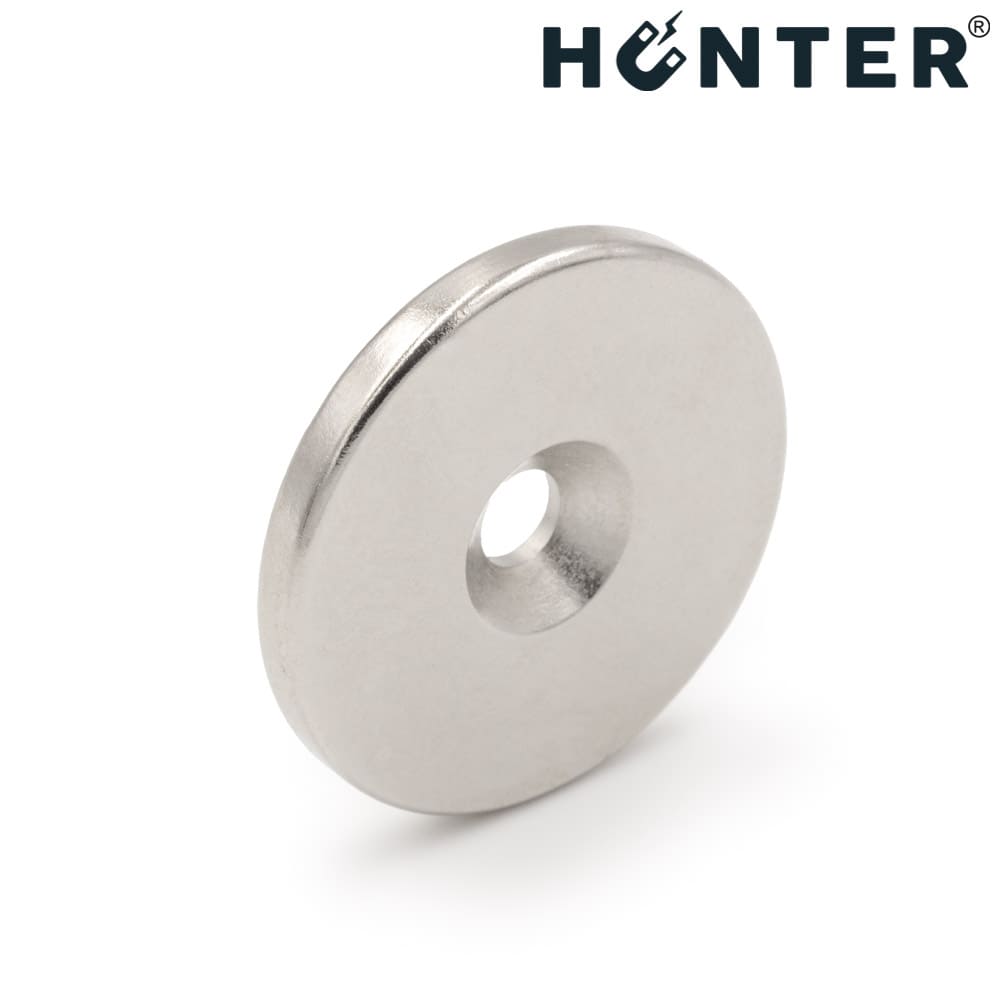 Magnes neodymowy 25x3mm walcowy z otworem 8x4mm / N45 pod wkręt 1