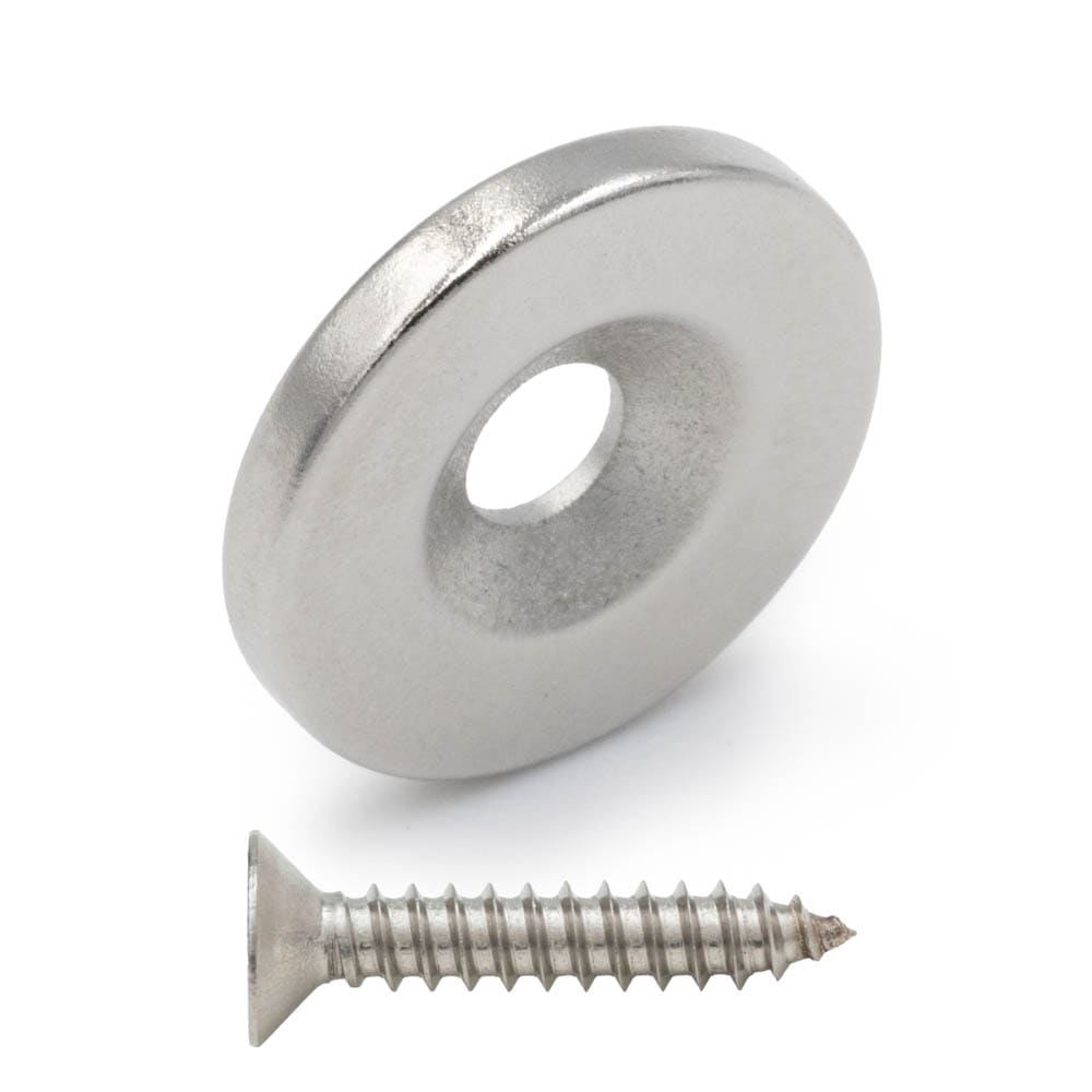 Magnes neodymowy 14x2 mm z otworem 7x3.5 mm / N45 pod wkręt