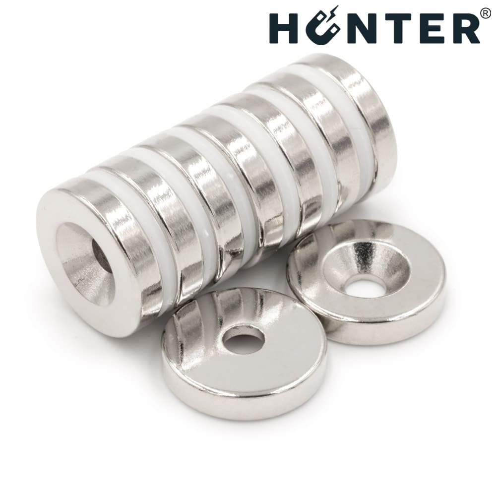 Magnes neodymowy 14x3 mm z otworem 7x3.5 mm / N45 pod wkręt 6