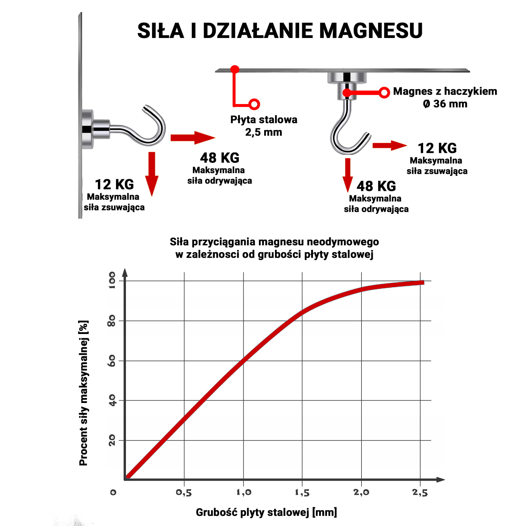UCHWYT NEODYMOWY HACZYK 36X8 mm magnes UDŹWIG 48 KG 10