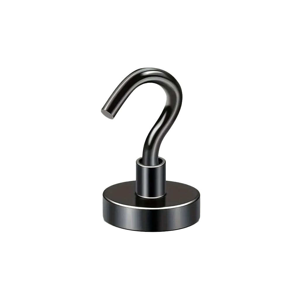 Uchwyt magnetyczny z haczykiem, czarny 16×5 mm, udźwig 8 kg – Magnesy Hunter