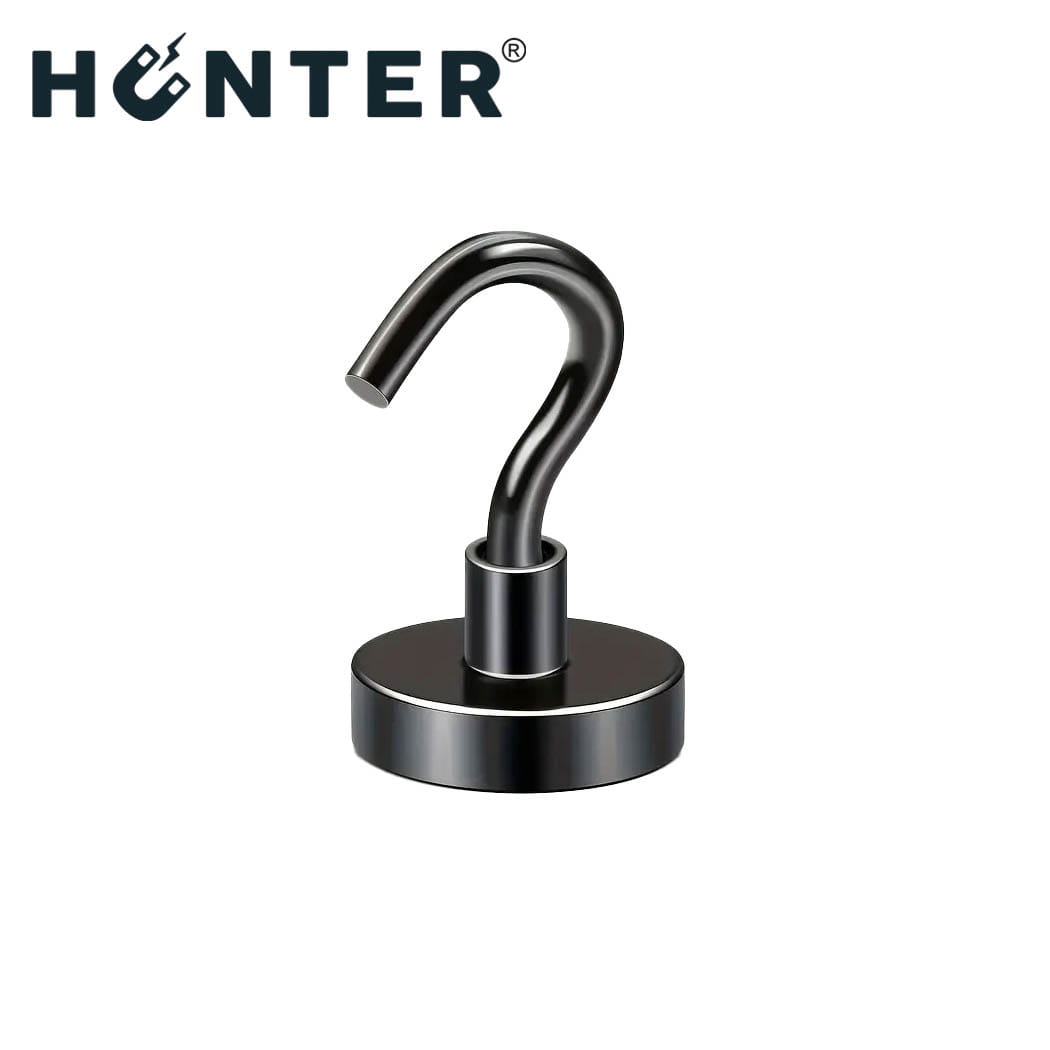 Uchwyt magnetyczny z haczykiem czarny 16 mm, udźwig 8 kg – widok poglądowy, Magnesy Hunter