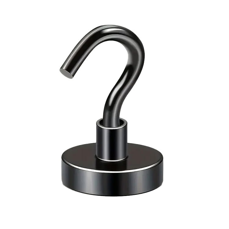 Uchwyt magnetyczny z haczykiem, czarny 25×8 mm, udźwig 22 kg – Magnesy Hunter