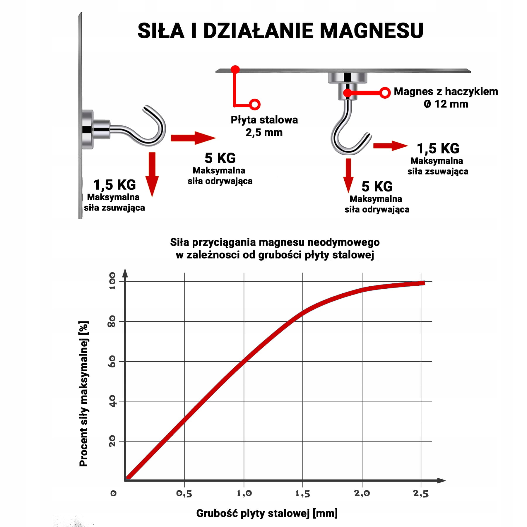 Uchwyt magnetyczny z haczykiem 12×5 mm – siła trzymania i udźwig 5 kg, Magnesy Hunter