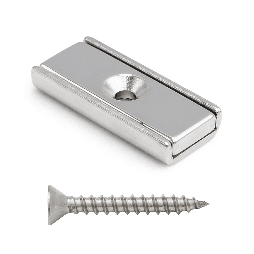 Magnes neodymowy w obudowie stalowej pod wkręt 30×13,5×5 mm, udźwig 8 kg – Magnesy Hunter